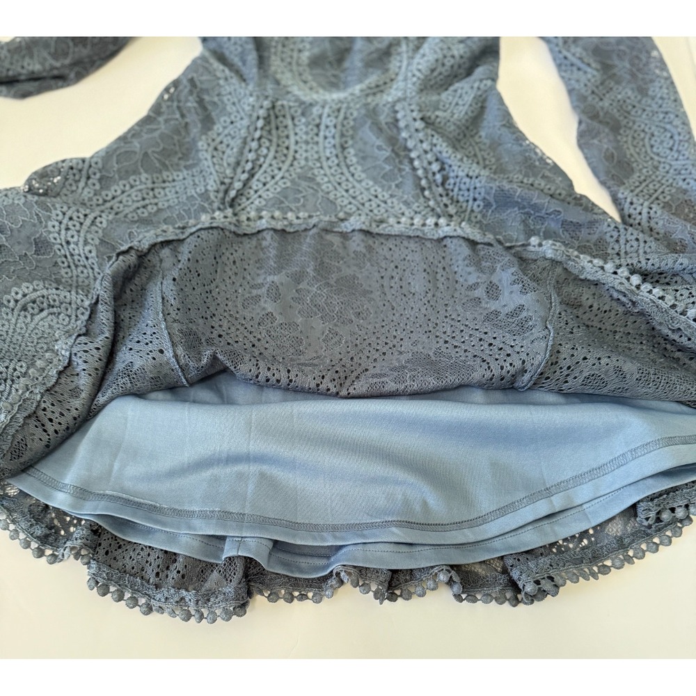 Angel Biba Blue Lace Long Sleeve Fit & Flare Mini Dress AU 8 US S Elegant Party. - Picture 10 of 16